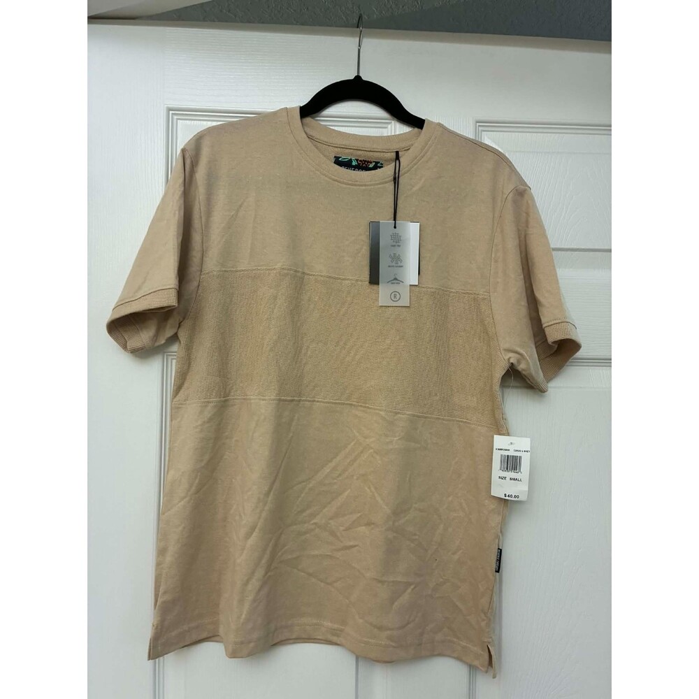 Reverse Threads Men's Short Sleeve Tee Small Tan‎ Colorblock Waffle Knit NWT